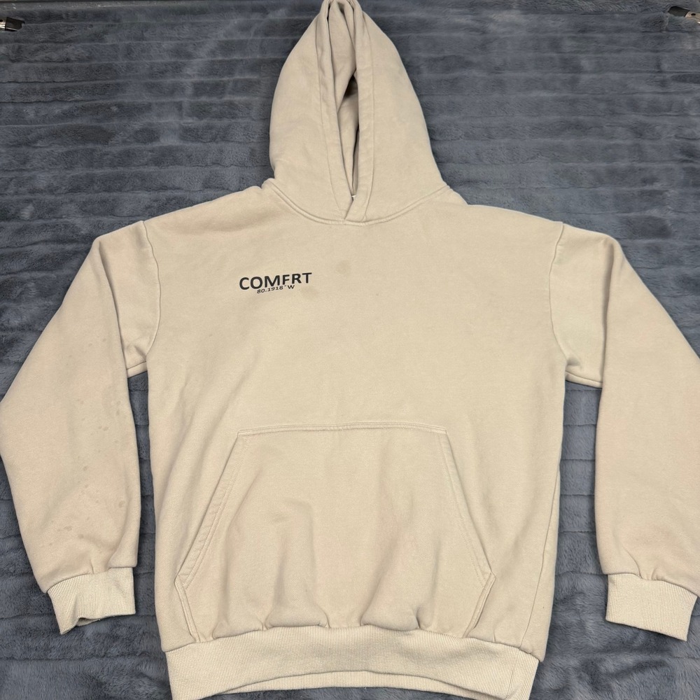 Comfrt Hoodie Womens Small Beige Sand Coordinates Graphic Pullover Sweatshirt